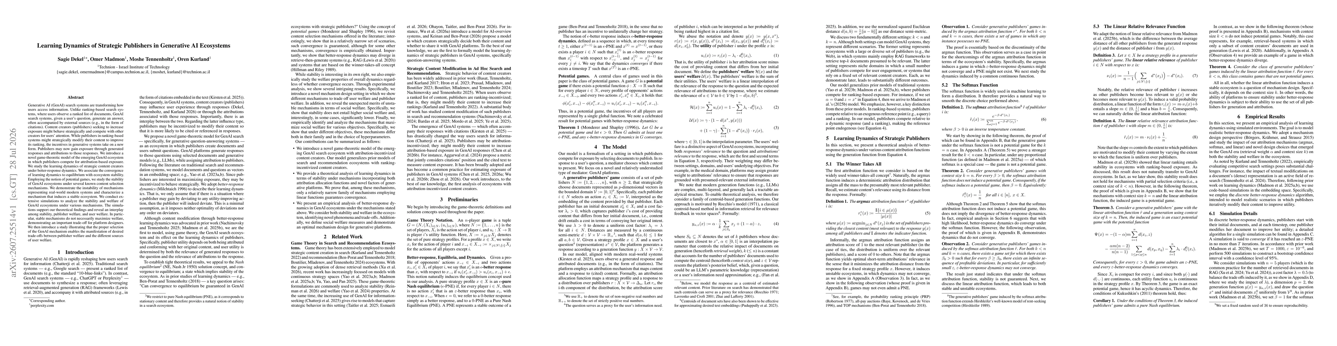 Thumbnail for Learning Dynamics of Strategic Publishers in Generative AI Ecosystems