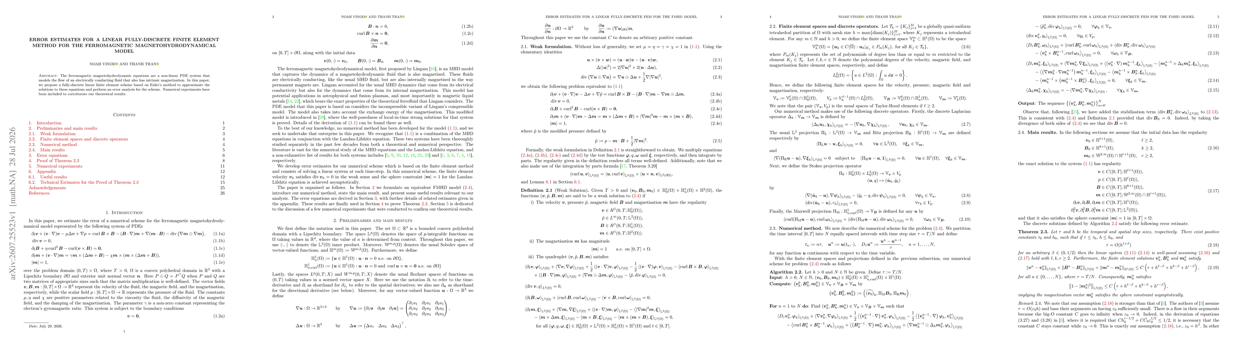 Thumbnail for Error Estimates for a Linear Fully-Discrete Finite Element Method for the Ferromagnetic Magnetohydrodynamical Model