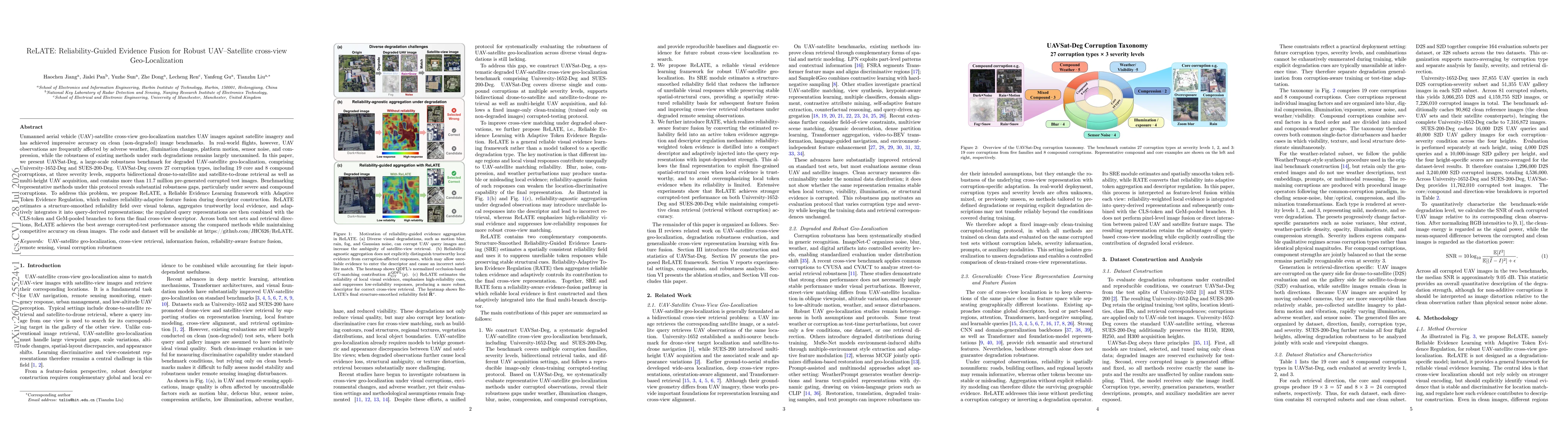 Thumbnail for ReLATE: Reliability-Guided Evidence Fusion for Robust UAV--Satellite cross-view Geo-Localization