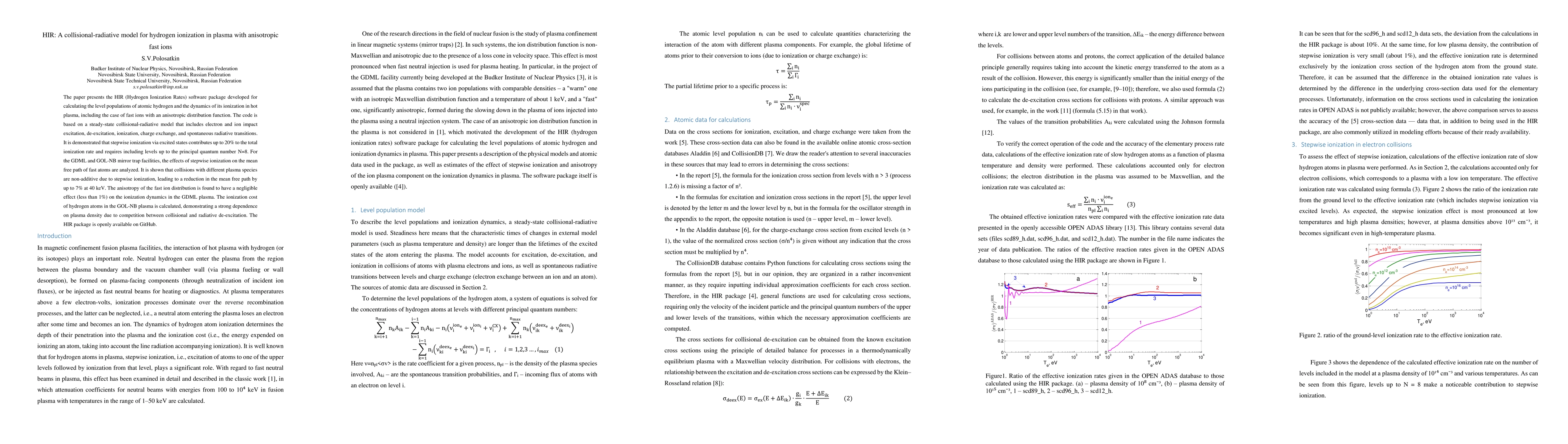 Thumbnail for HIR: A collisional-radiative model for hydrogen ionization in plasma with anisotropic fast ions