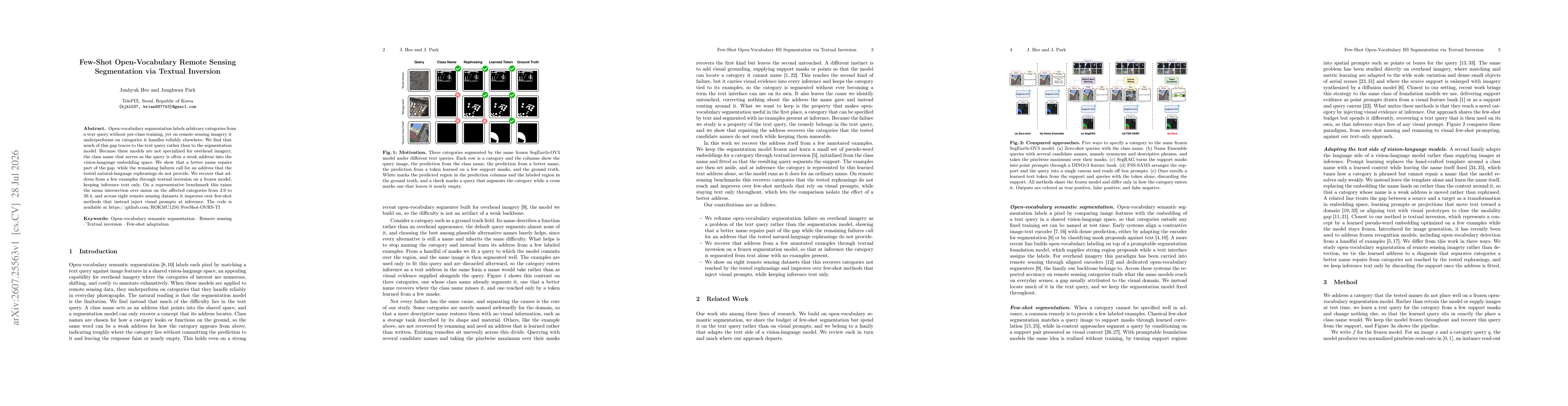 Thumbnail for Few-Shot Open-Vocabulary Remote Sensing Segmentation via Textual Inversion