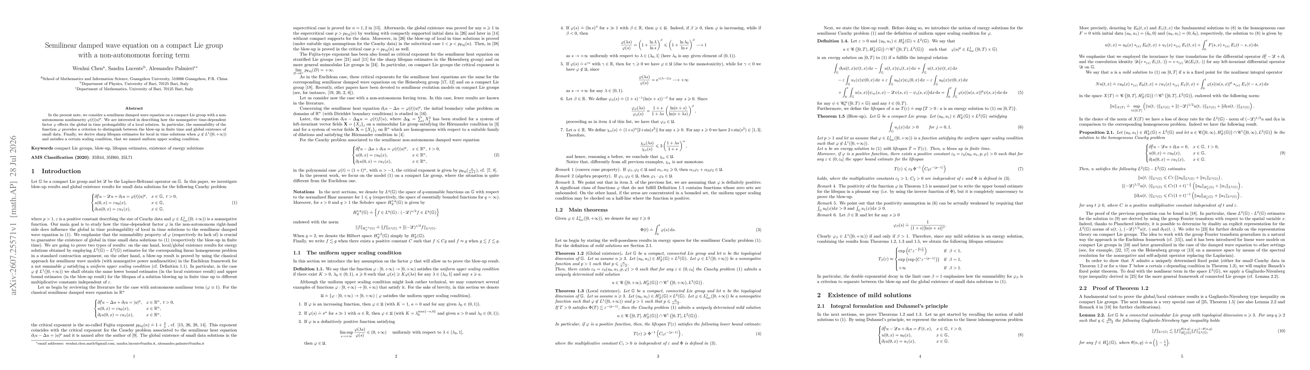 Thumbnail for Semilinear damped wave equation on a compact Lie group with a non-autonomous forcing term
