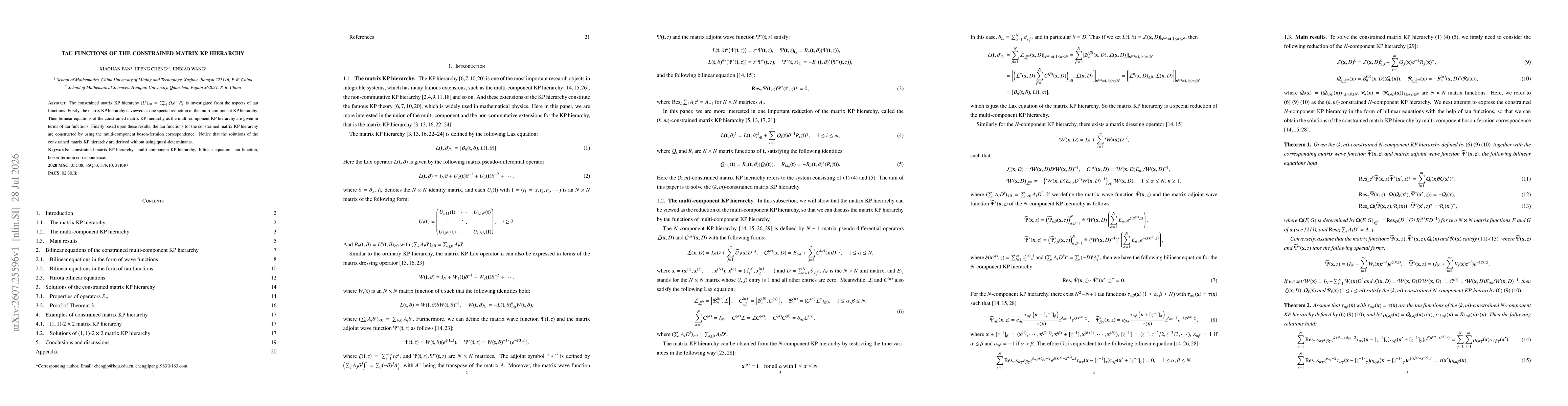 Thumbnail for Tau functions of the constrained matrix KP hierarchy