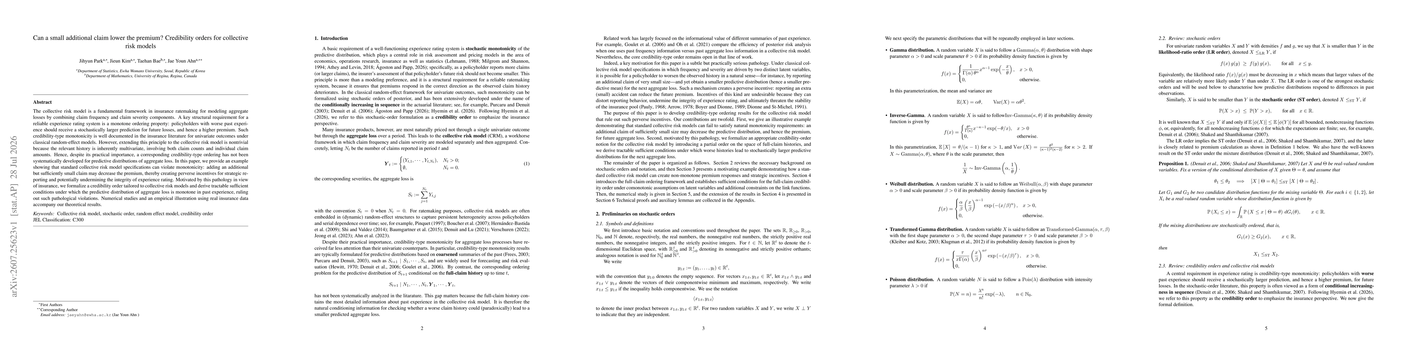 Thumbnail for Can a small additional claim lower the premium? Credibility orders for collective risk models