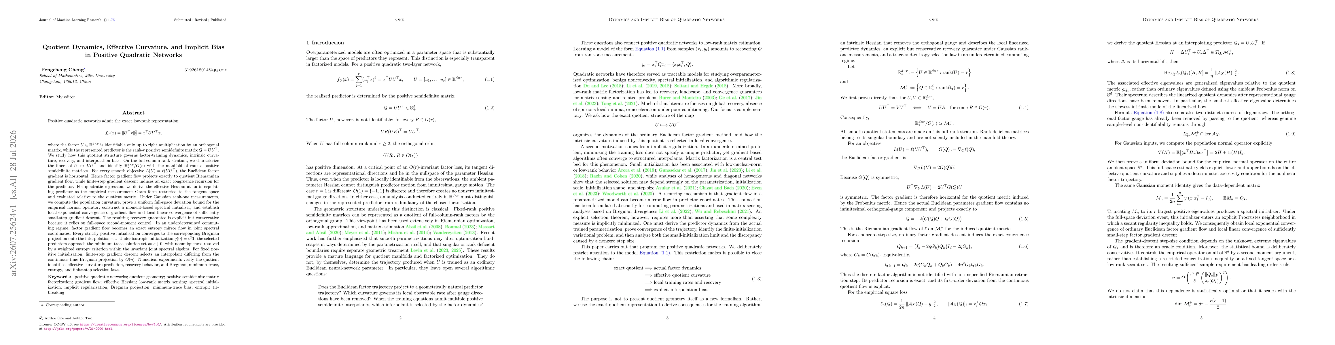 Thumbnail for Quotient Dynamics, Effective Curvature, and Implicit Bias in Positive Quadratic Networks