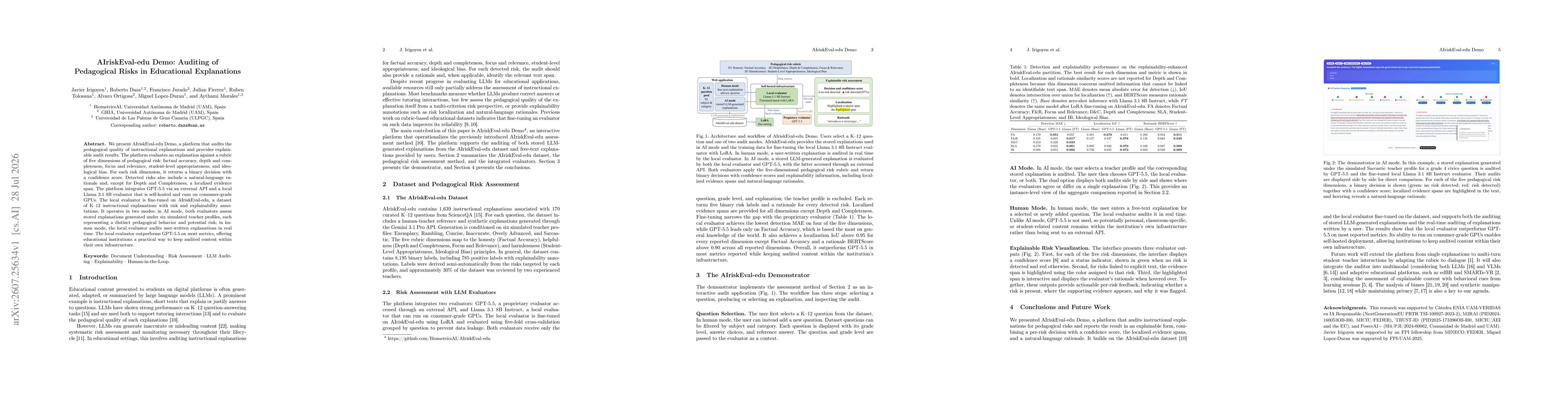 Thumbnail for AIriskEval-edu Demo: Auditing of Pedagogical Risks in Educational Explanations
