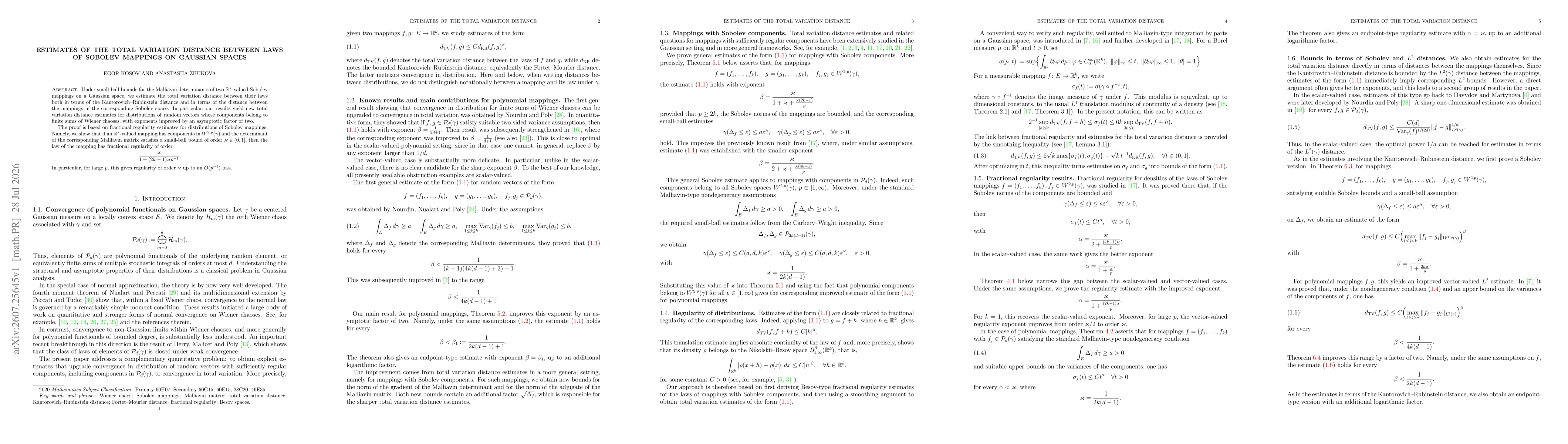 Thumbnail for Estimates of the total variation distance between laws of Sobolev mappings on Gaussian spaces