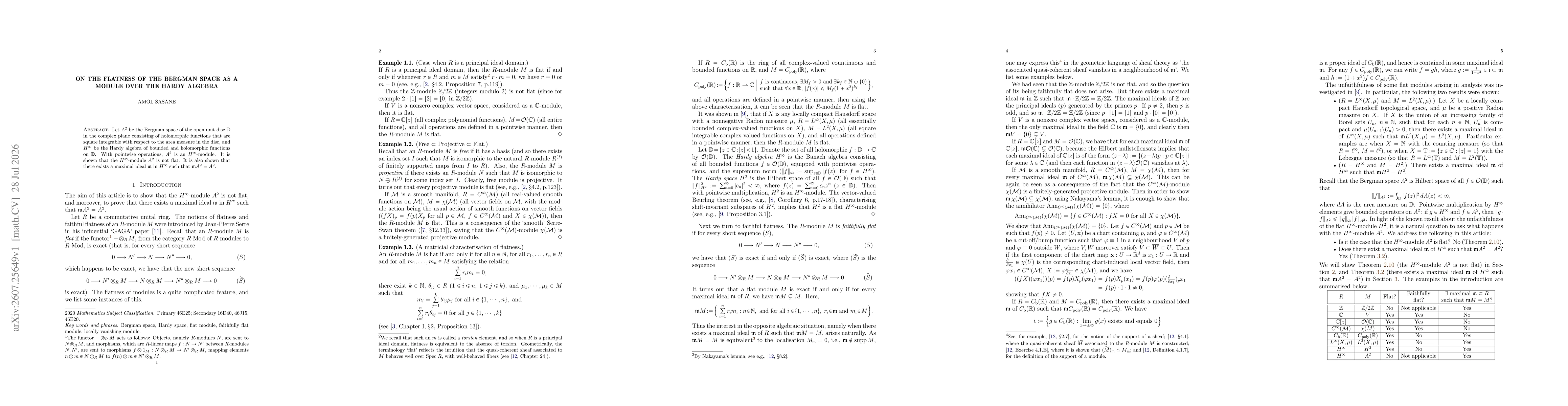 Thumbnail for On the flatness of the Bergman space as a module over the Hardy algebra