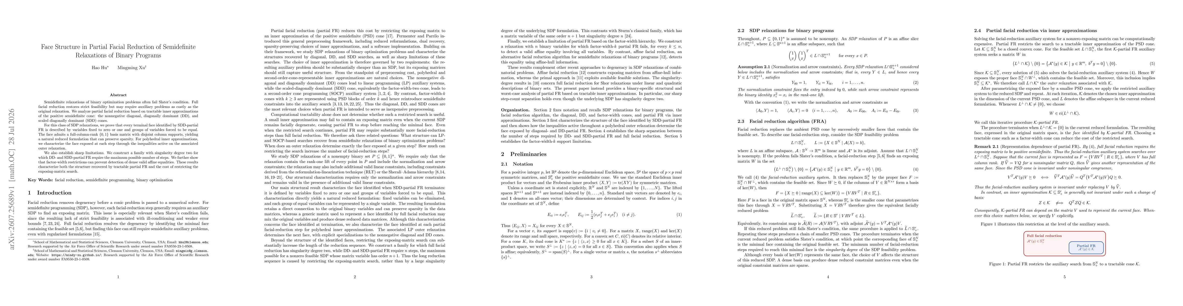 Thumbnail for Face Structure in Partial Facial Reduction of Semidefinite Relaxations of Binary Programs