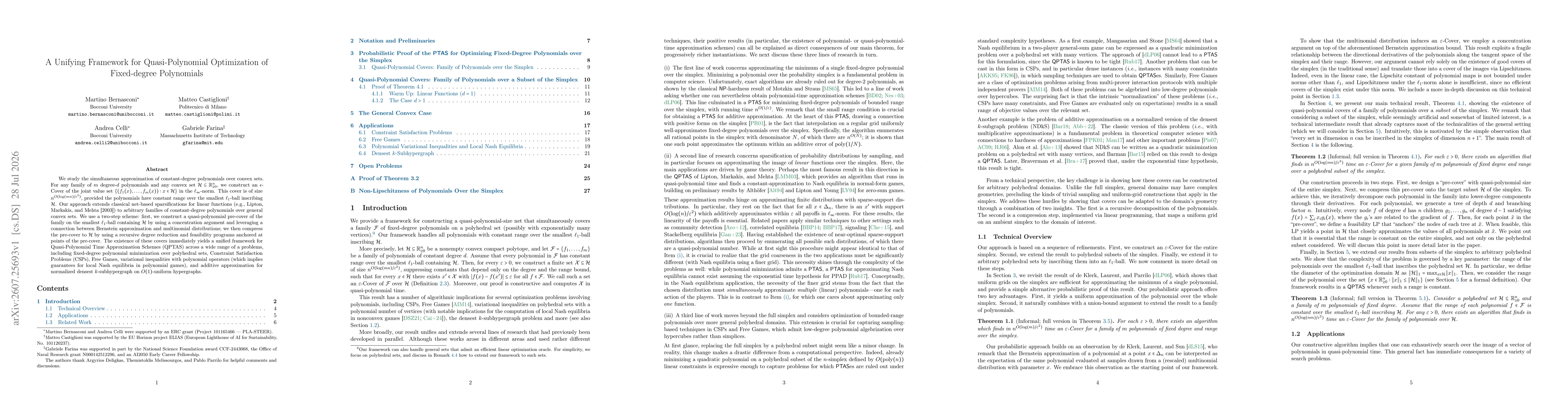 Thumbnail for A Unifying Framework for Quasi-Polynomial Optimization of Fixed-degree Polynomials