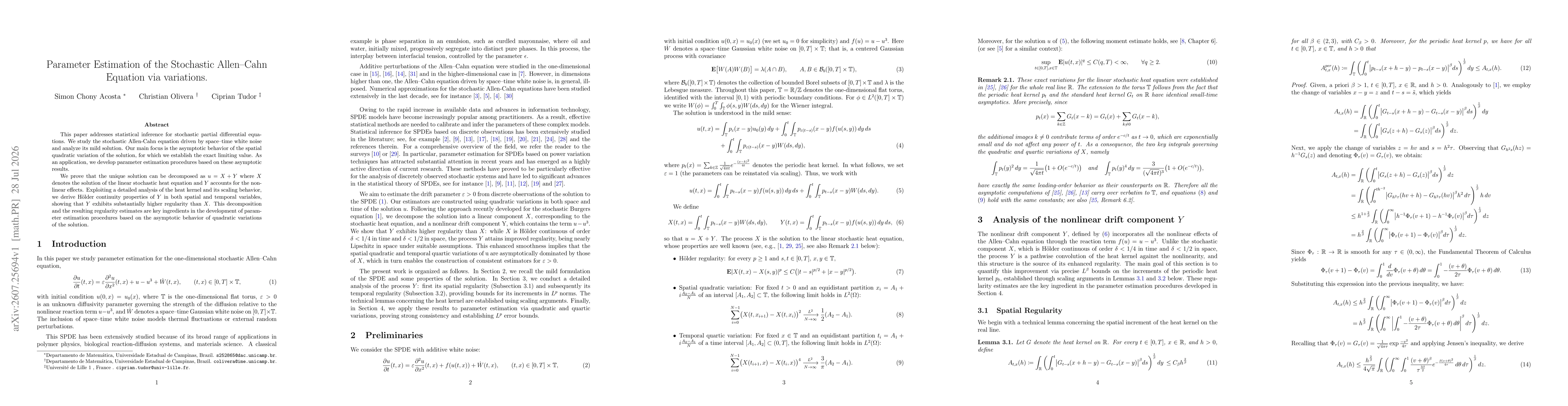 Thumbnail for Parameter Estimation of the Stochastic Allen--Cahn Equation via variations