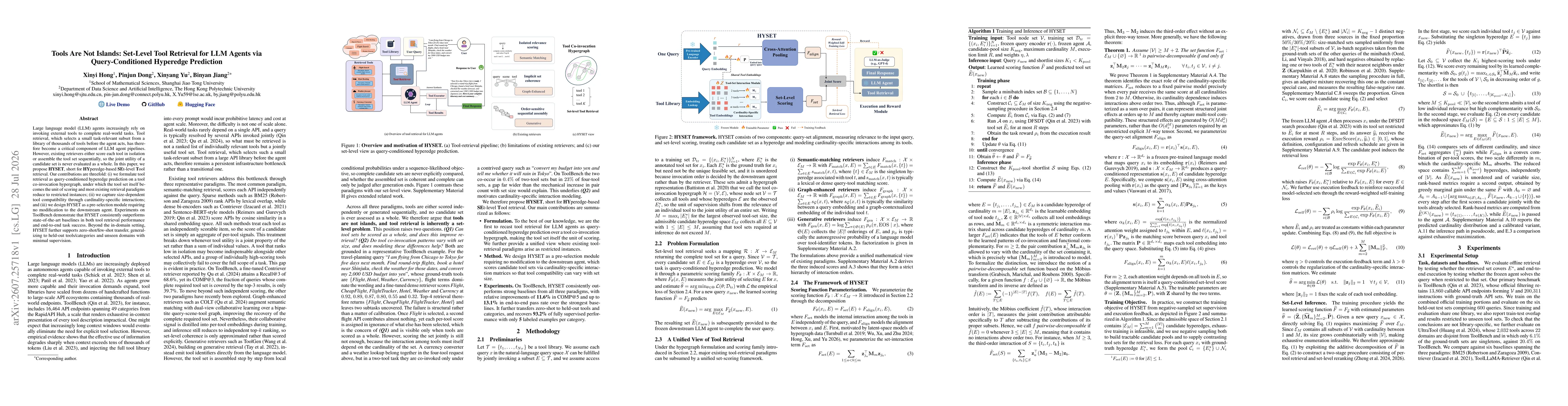 Thumbnail for Tools Are Not Islands: Set-Level Tool Retrieval for LLM Agents via Query-Conditioned Hyperedge Prediction