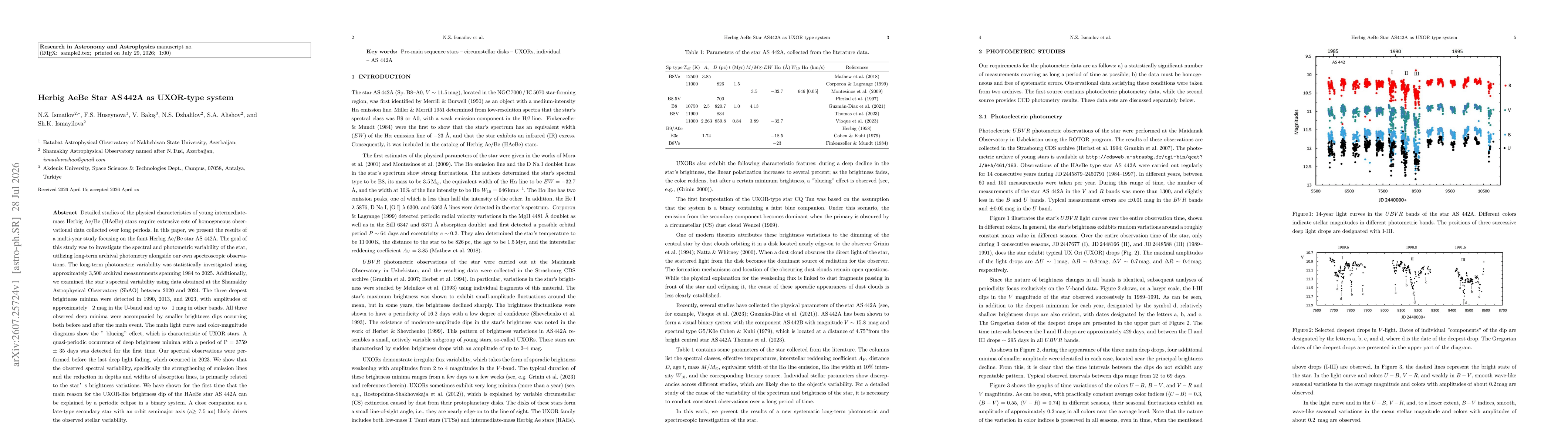 Thumbnail for Herbig AeBe Star AS442A as a UXOR-type system