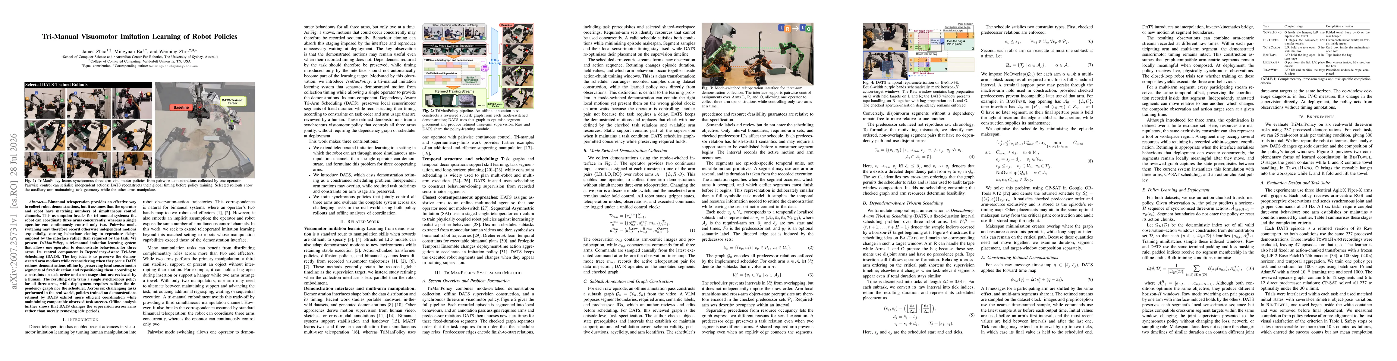 Thumbnail for Tri-Manual Visuomotor Imitation Learning of Robot Policies