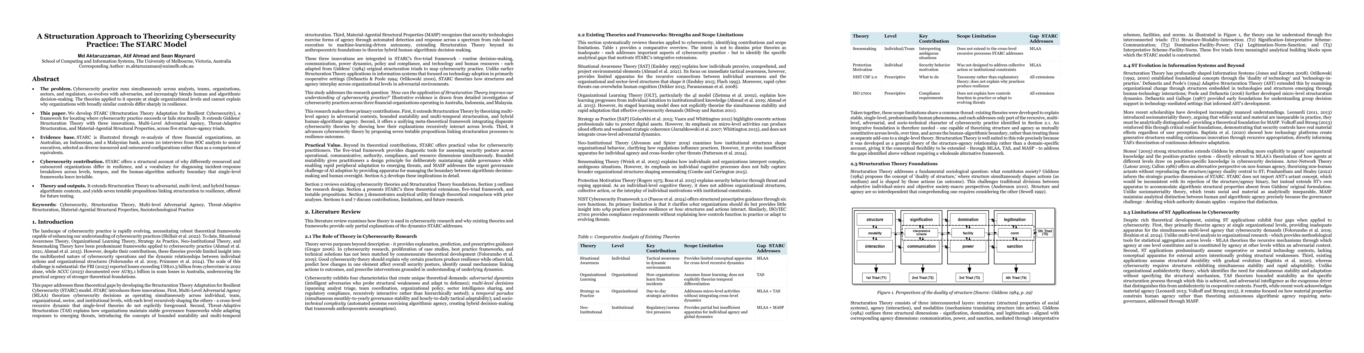 Thumbnail for A Structuration Approach to Theorizing Cybersecurity Practice: The STARC Model