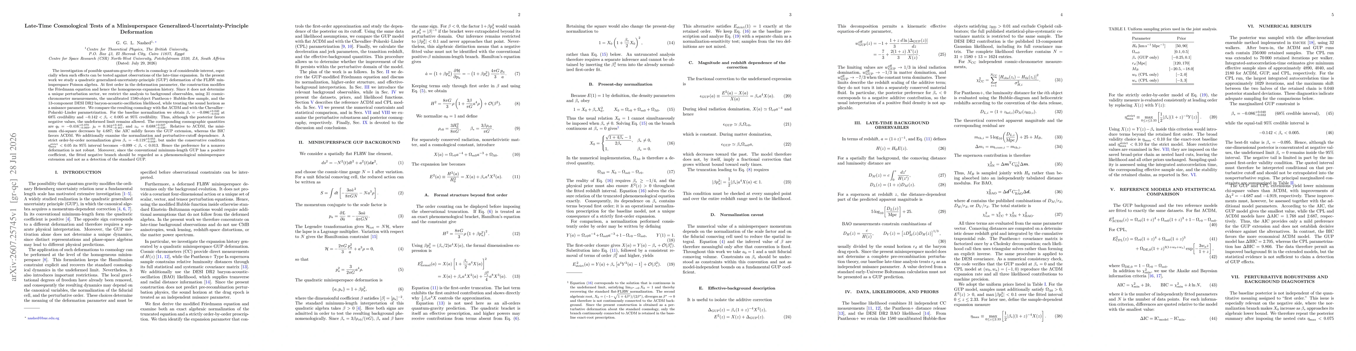 Thumbnail for Late-Time Cosmological Tests of a Minisuperspace Generalized-Uncertainty-Principle Deformation