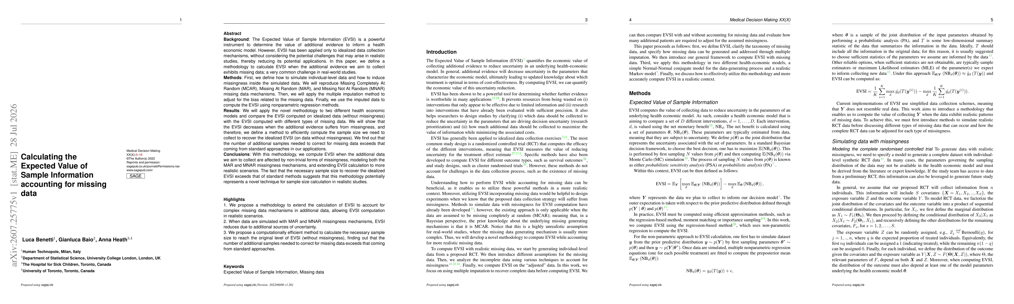 Thumbnail for Calculating the Expected Value of Sample Information accounting for missing data