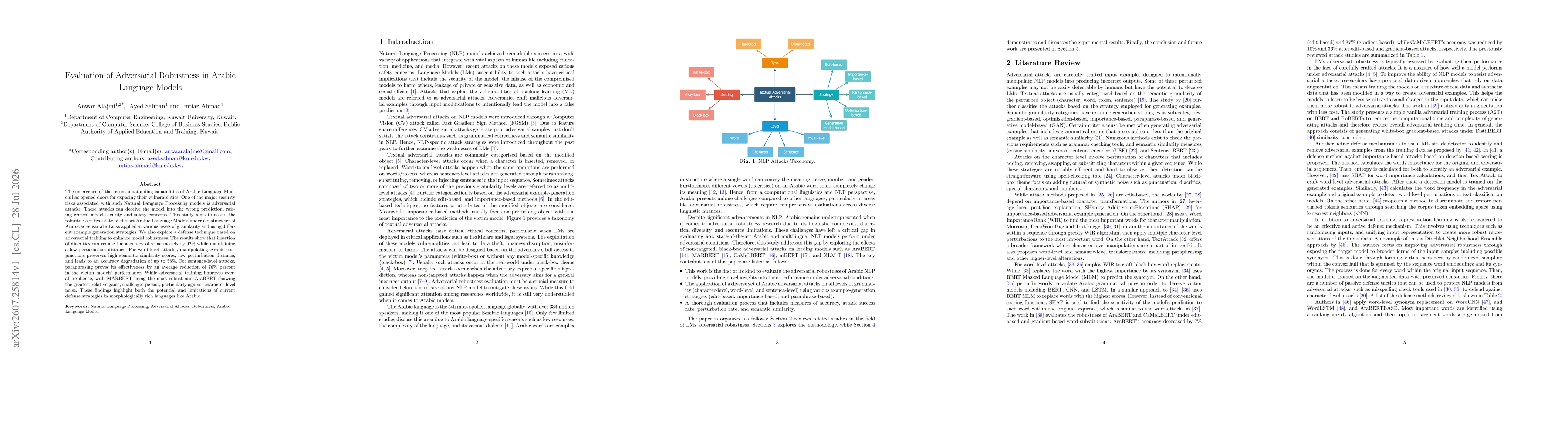 Thumbnail for Evaluation of Adversarial Robustness in Arabic Language Models