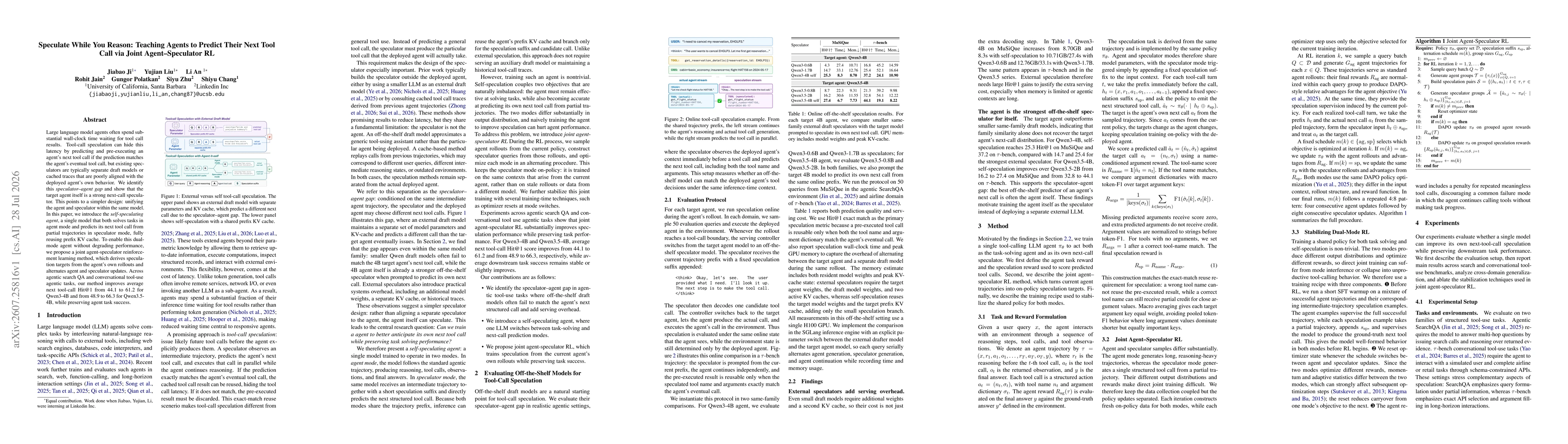 Thumbnail for Speculate While You Reason: Teaching Agents to Predict Their Next Tool Call via Joint Agent-Speculator RL