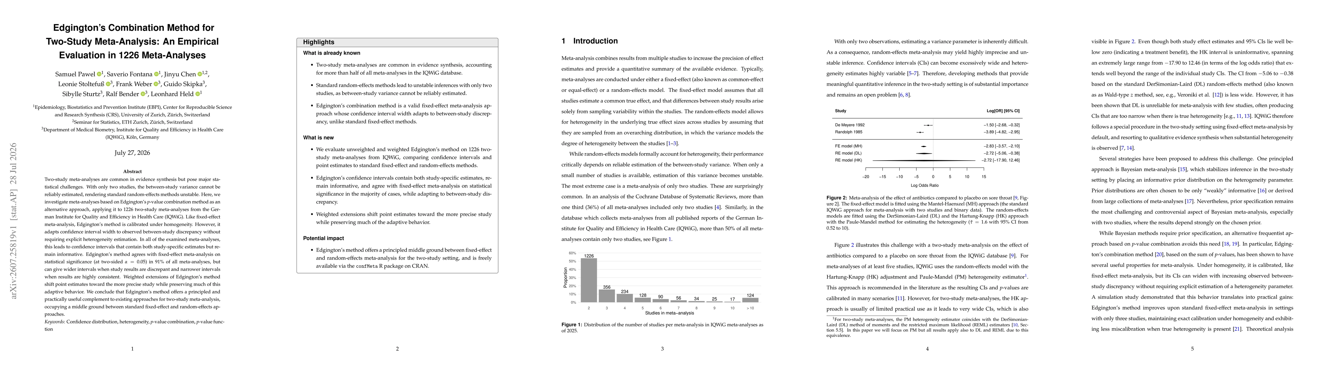 Thumbnail for Edgington's Combination Method for Two-Study Meta-Analysis: An Empirical Evaluation in 1226 Meta-Analyses