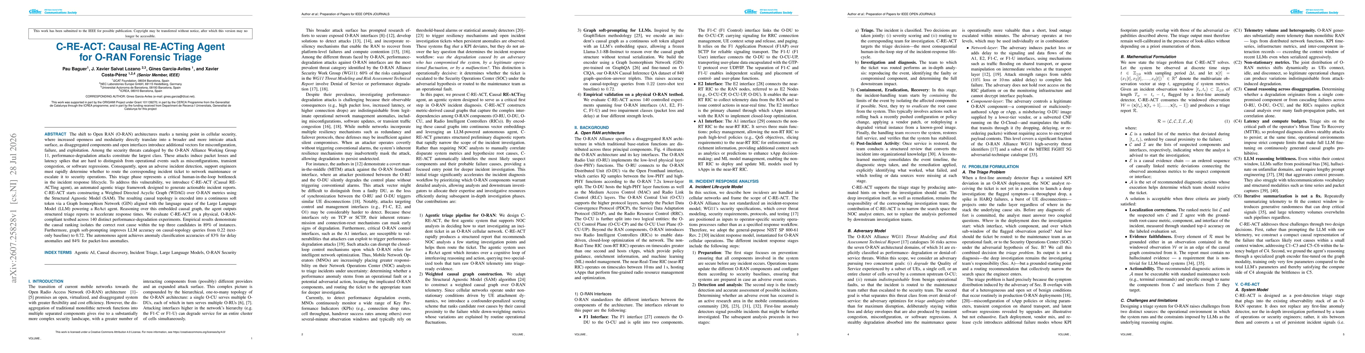 Thumbnail for C-RE-ACT: Causal RE-ACTing Agent for O-RAN Forensic Triage