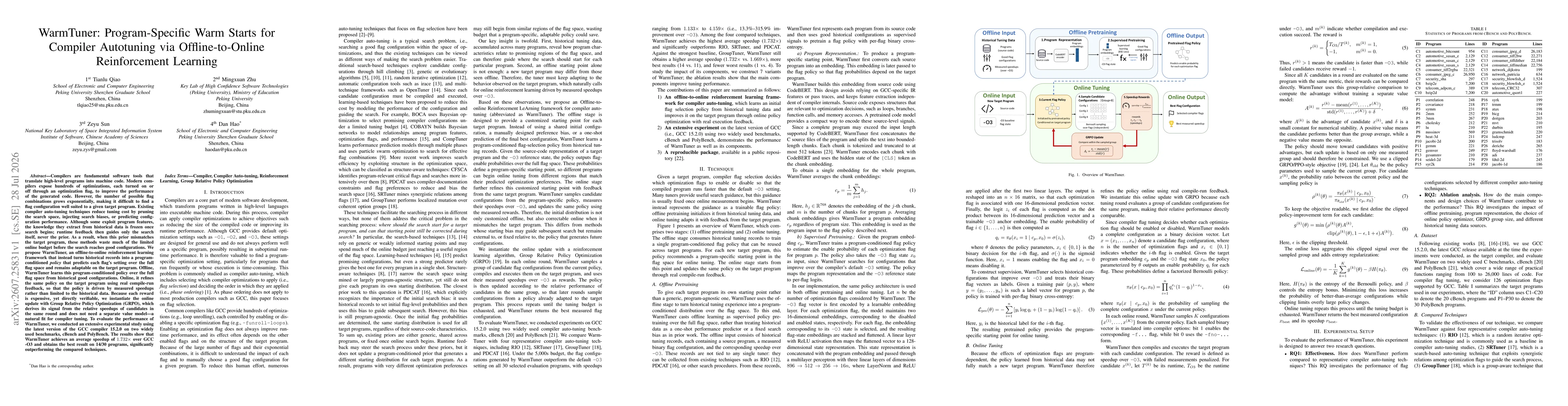 Thumbnail for WarmTuner: Program-Specific Warm Starts for Compiler Autotuning via Offline-to-Online Reinforcement Learning