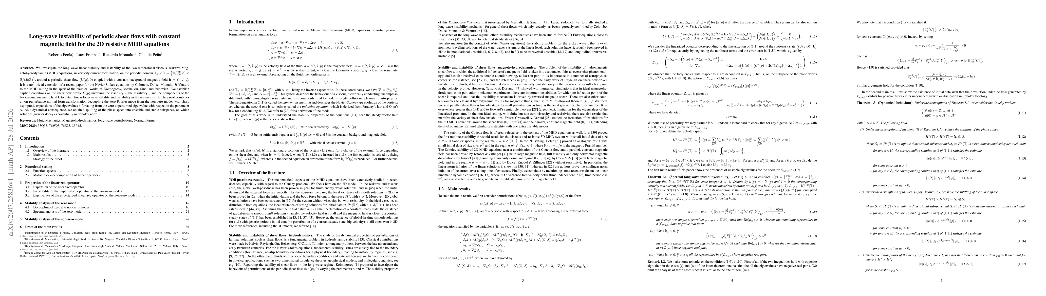 Thumbnail for Long-wave instability of periodic shear flows with constant magnetic field for the 2D resistive MHD equations