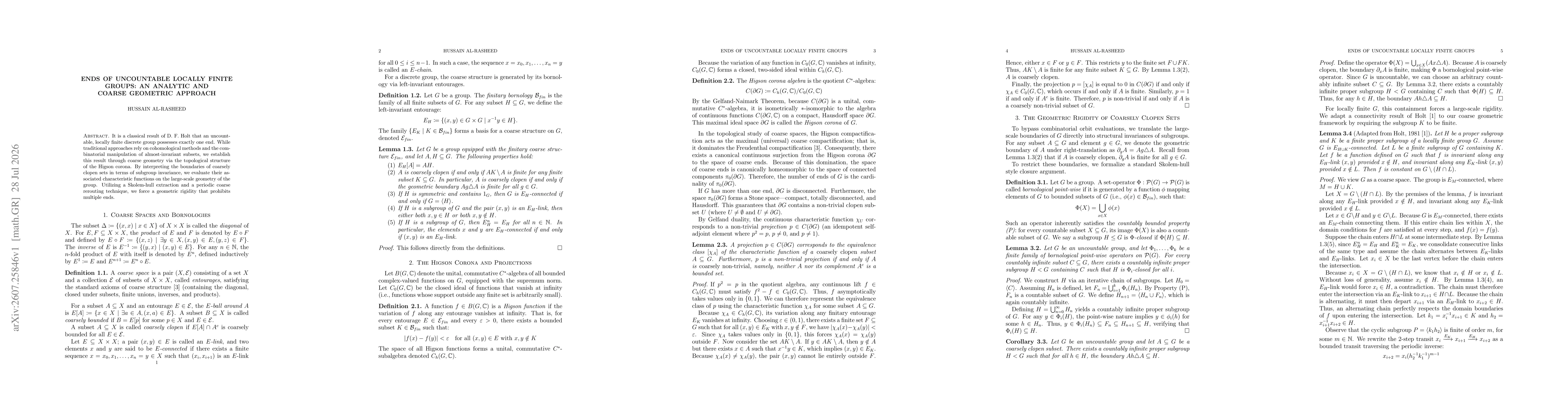 Thumbnail for Ends of Uncountable Locally Finite Groups: An Analytic and Coarse Geometric Approach