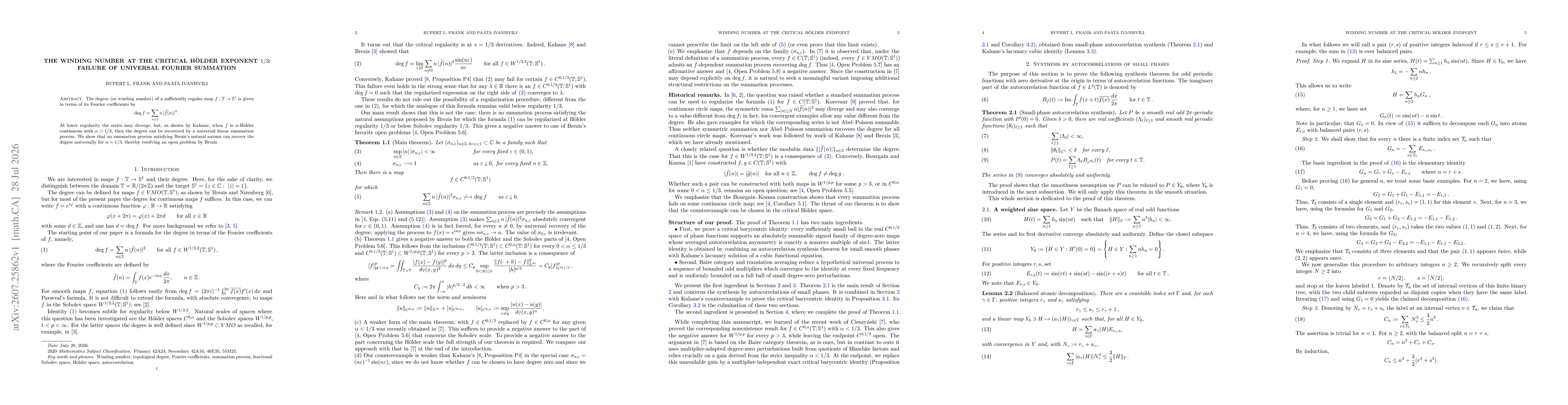 Thumbnail for The Winding Number at the Critical Hölder Exponent 1/3: Failure of Universal Fourier Summation