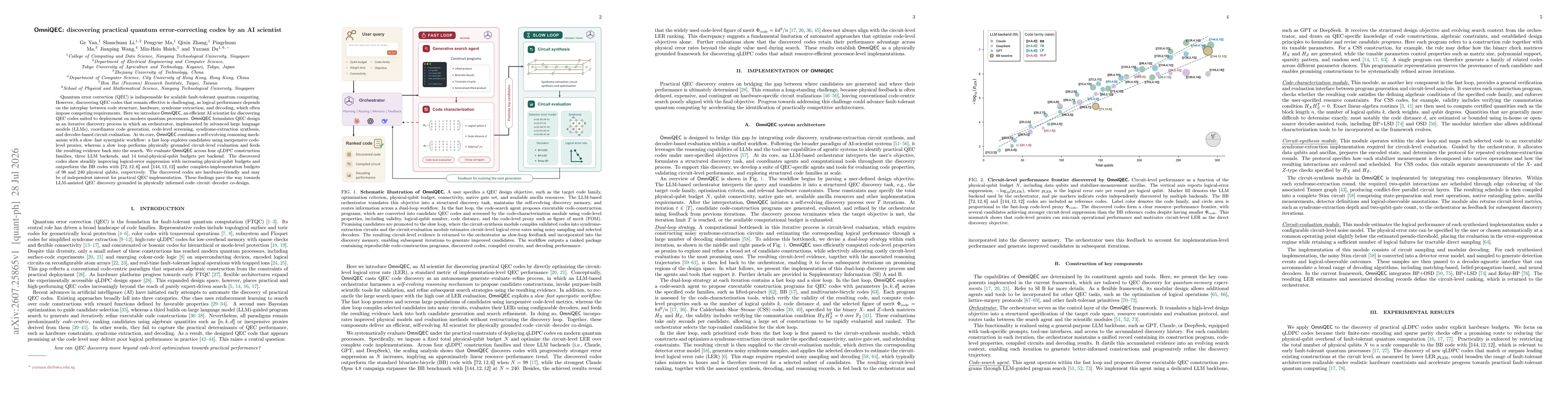 Thumbnail for OmniQEC: discovering practical quantum error-correcting codes by an AI scientist
