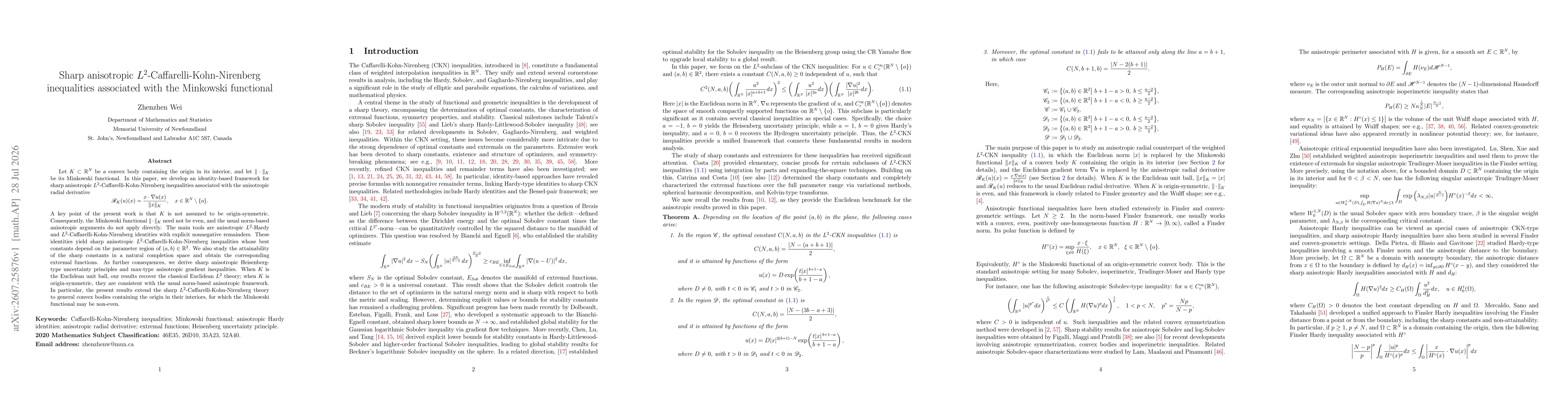 Thumbnail for Sharp anisotropic $L^2$-Caffarelli-Kohn-Nirenberg inequalities associated with the Minkowski functional