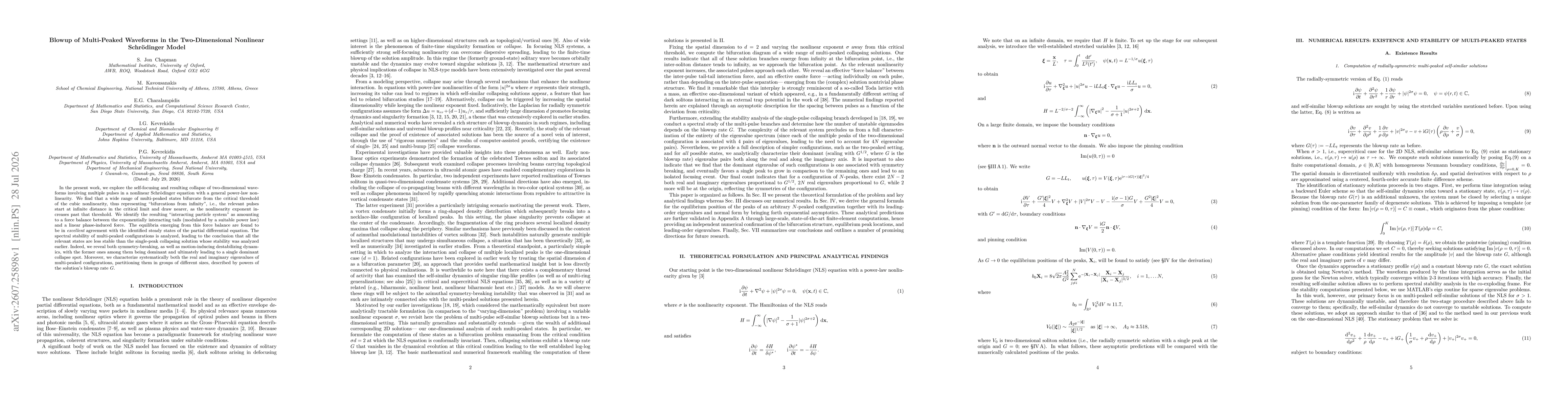 Thumbnail for Blowup of Multi-Peaked Waveforms in the Two-Dimensional Nonlinear Schroedinger Model