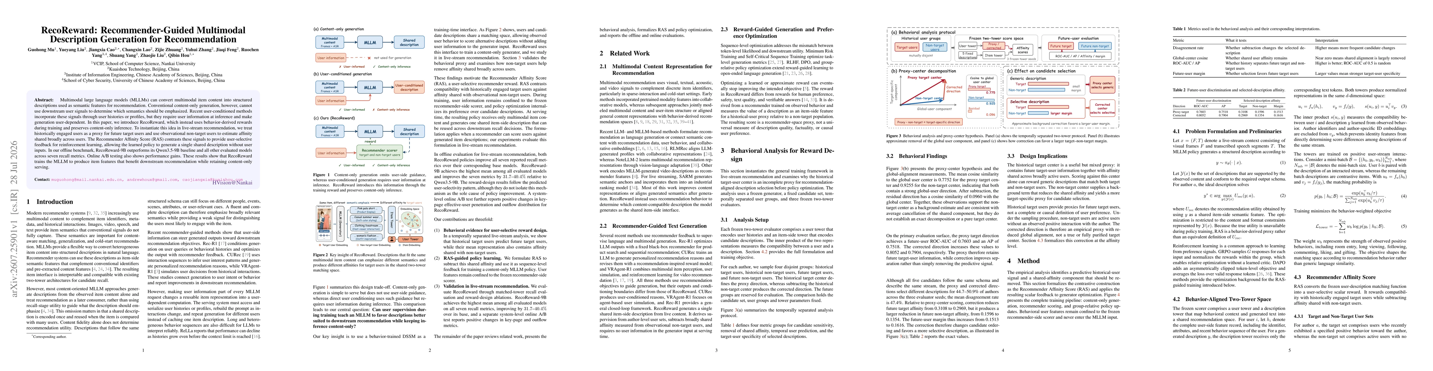 Thumbnail for RecoReward: Recommender-Guided Multimodal Description Generation for Recommendation