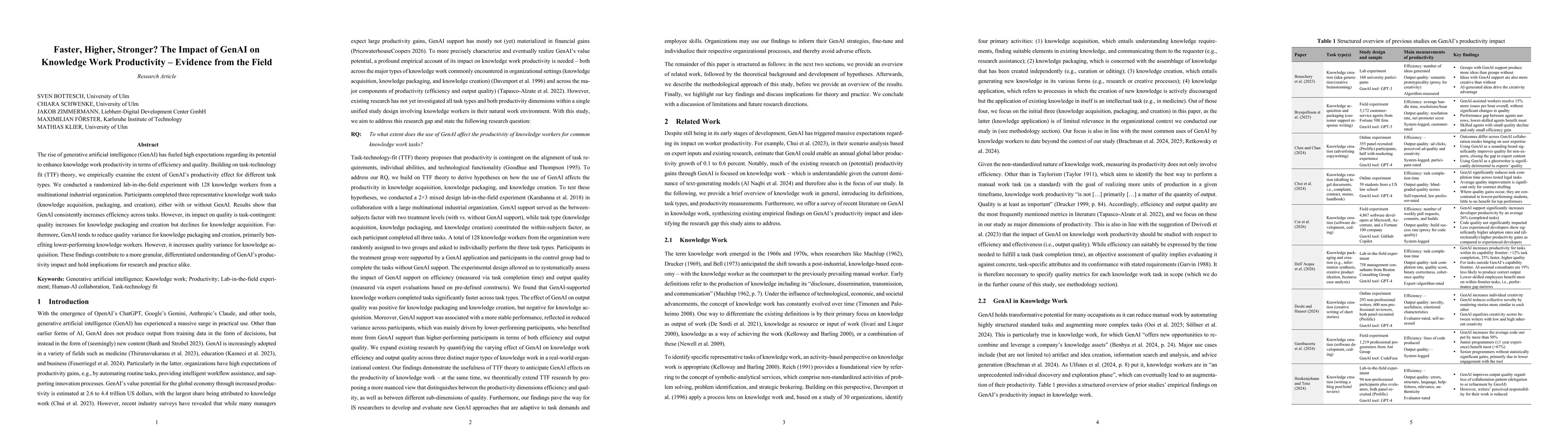 Thumbnail for Faster, Higher, Stronger? The Impact of GenAI on Knowledge Work Productivity - Evidence from the Field