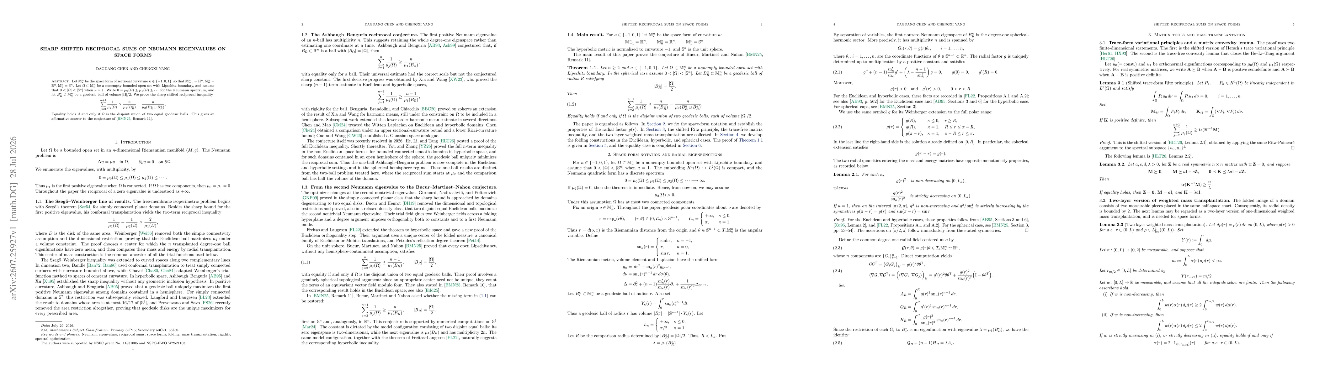 Thumbnail for Sharp shifted reciprocal sums of Neumann eigenvalues on space forms