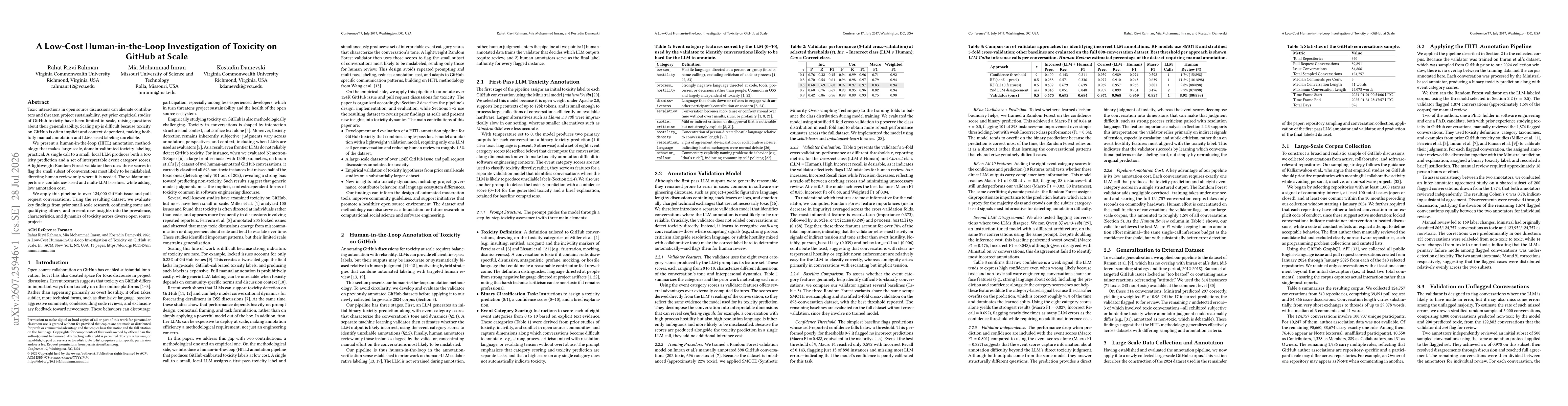 Thumbnail for A Low-Cost Human-in-the-Loop Investigation of Toxicity on GitHub at Scale