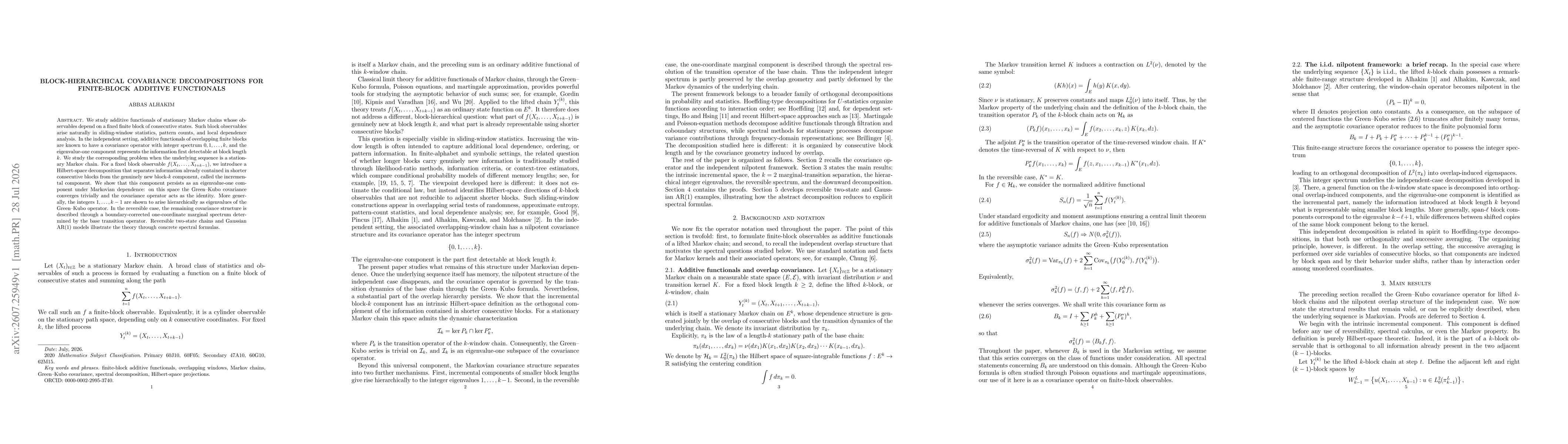 Thumbnail for Block-hierarchical covariance decompositions for finite-block additive functionals