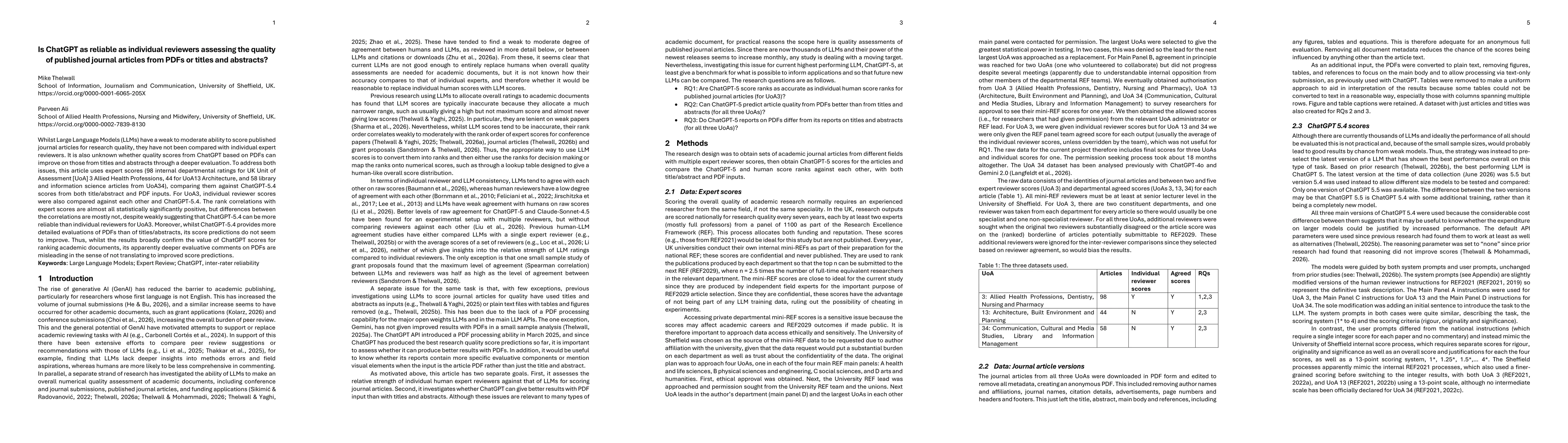 Thumbnail for Is ChatGPT as reliable as individual reviewers assessing the quality of published journal articles from PDFs or titles and abstracts?