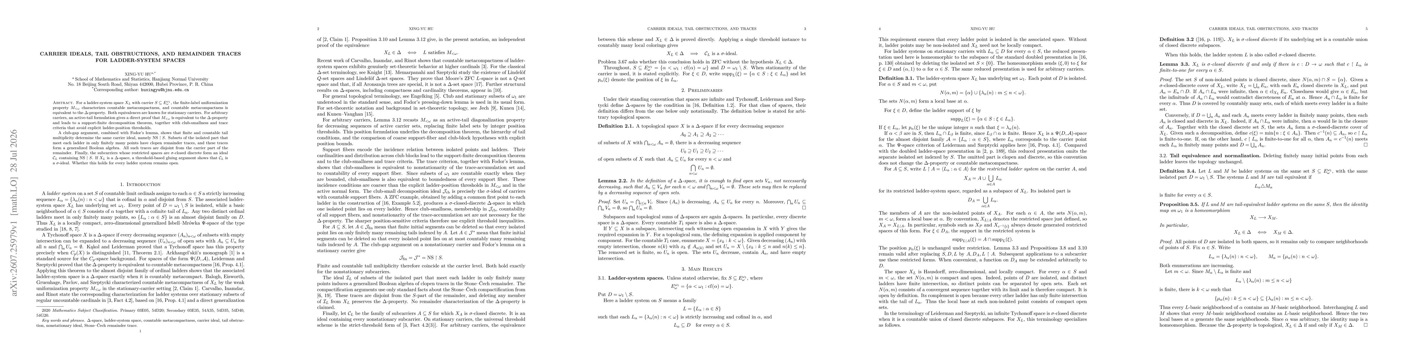 Thumbnail for Carrier ideals, tail obstructions, and remainder traces for ladder-system spaces