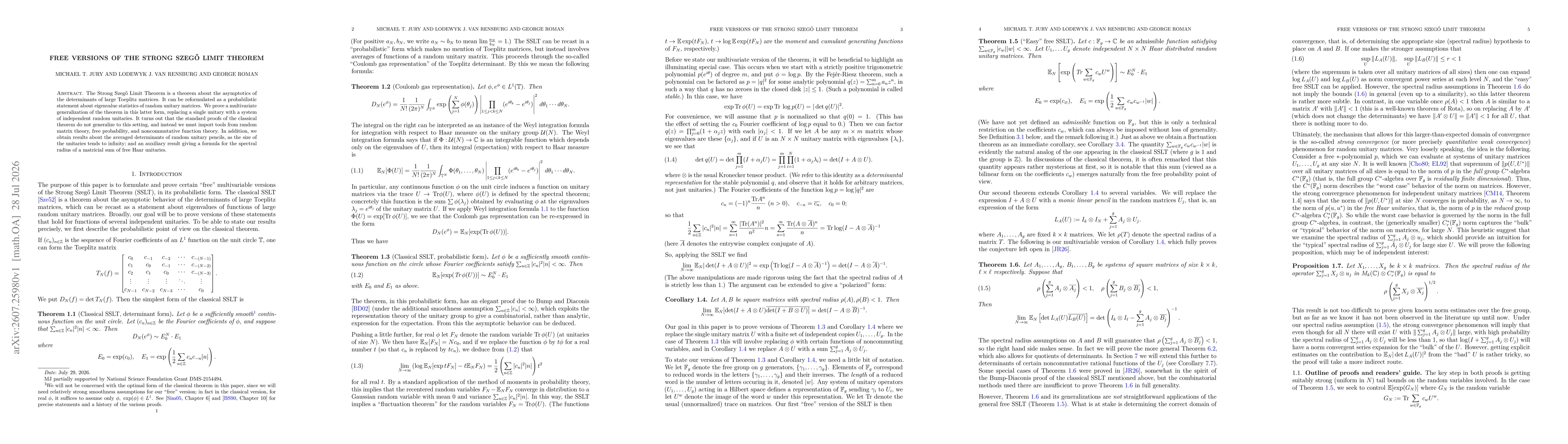 Thumbnail for Free versions of the strong Szegő limit theorem