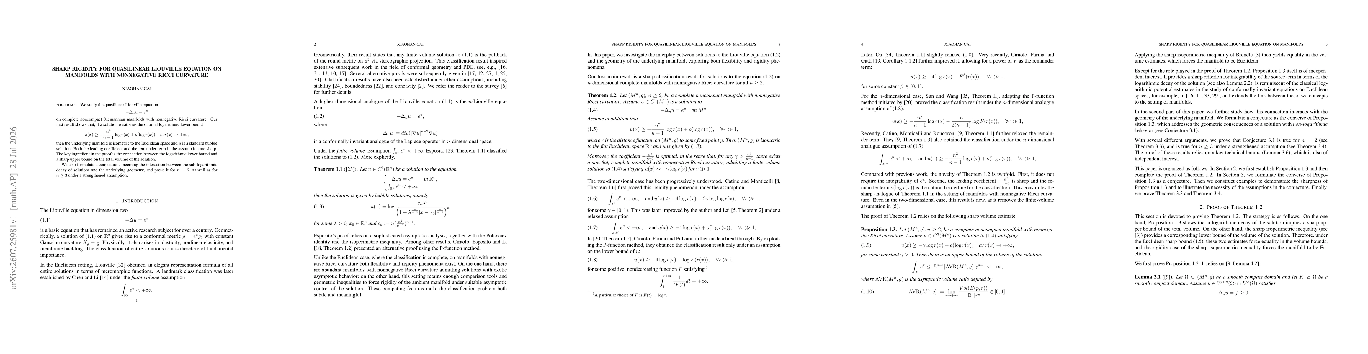 Thumbnail for Sharp rigidity for quasilinear Liouville equation on manifolds with nonnegative Ricci curvature
