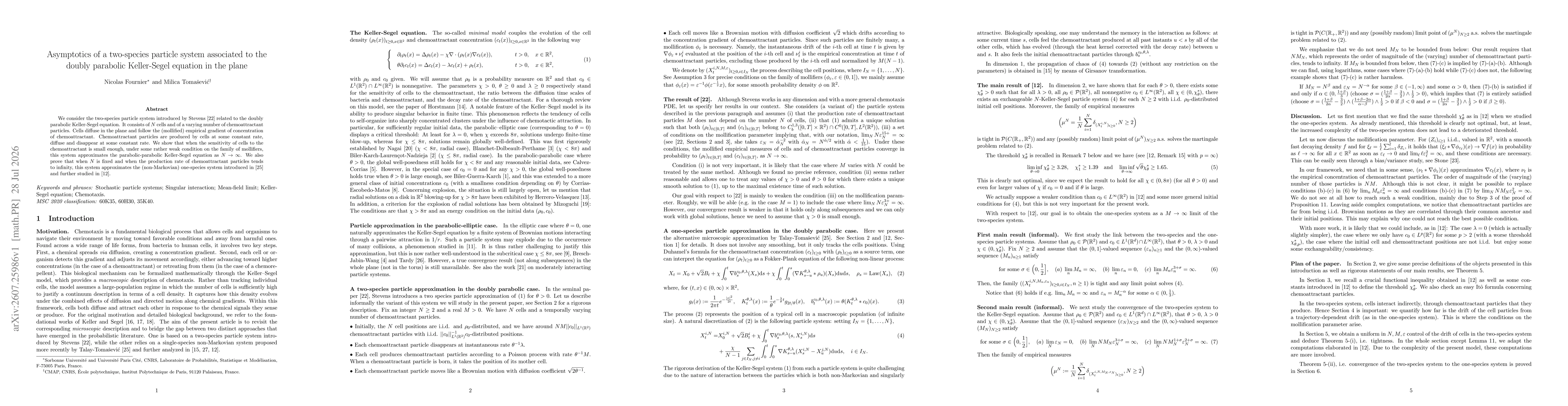 Thumbnail for Asymptotics of a two-species particle system associated to the doubly parabolic Keller-Segel equation in the plane