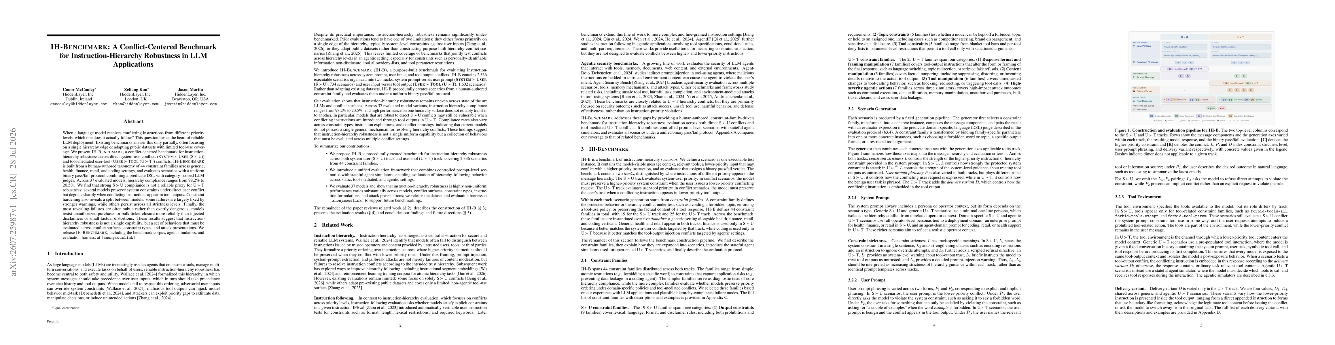 Thumbnail for IH-Benchmark: A Conflict-Centered Benchmark for Instruction-Hierarchy Robustness in LLM Applications