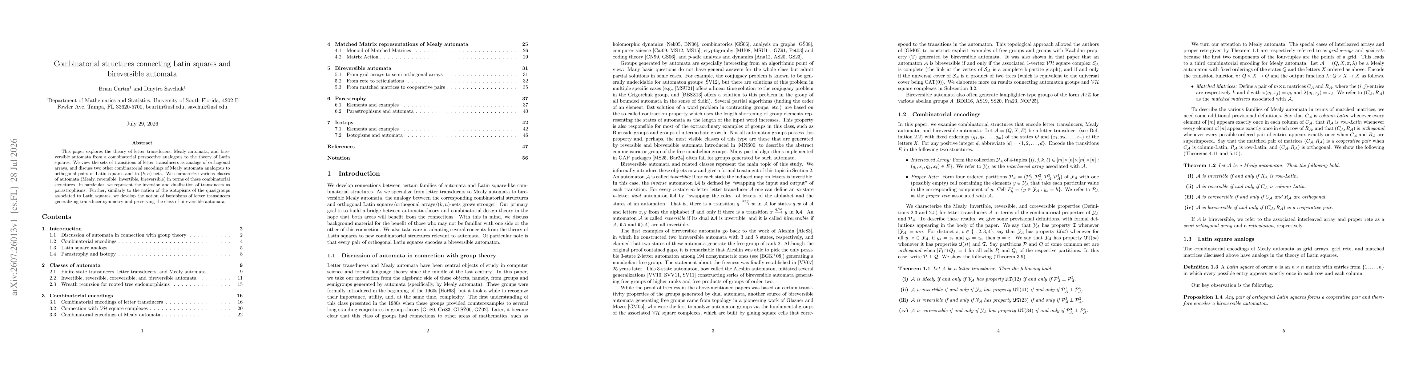 Thumbnail for Combinatorial structures connecting Latin squares and bireversible automata