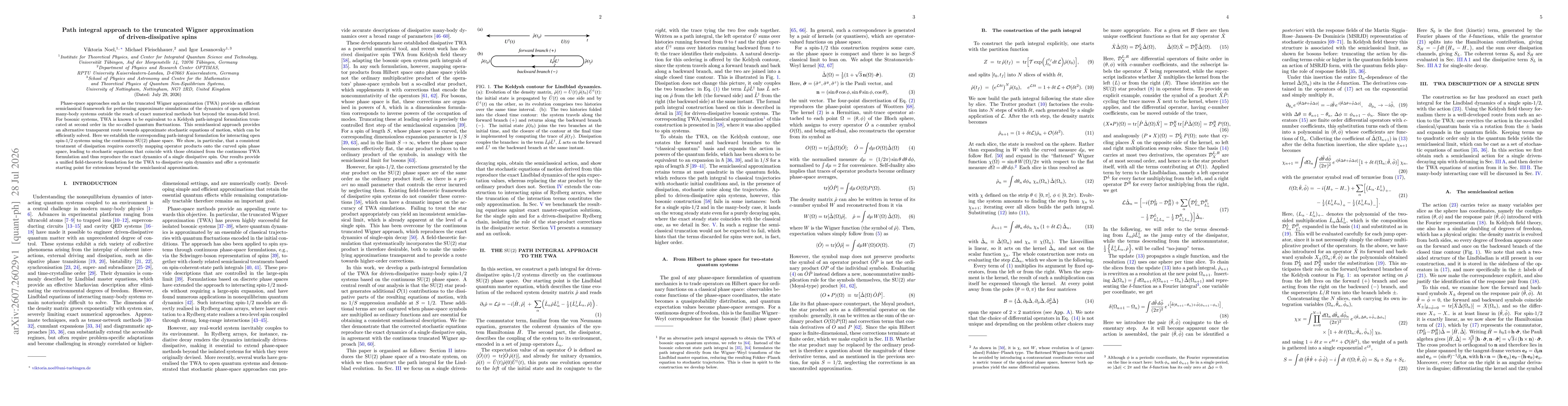 Thumbnail for Path integral approach to the truncated Wigner approximation of driven-dissipative spins