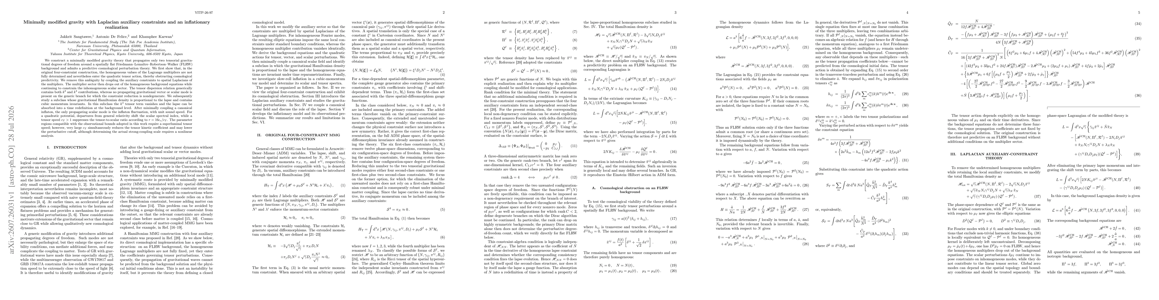 Thumbnail for Minimally modified gravity with Laplacian auxiliary constraints and an inflationary realization