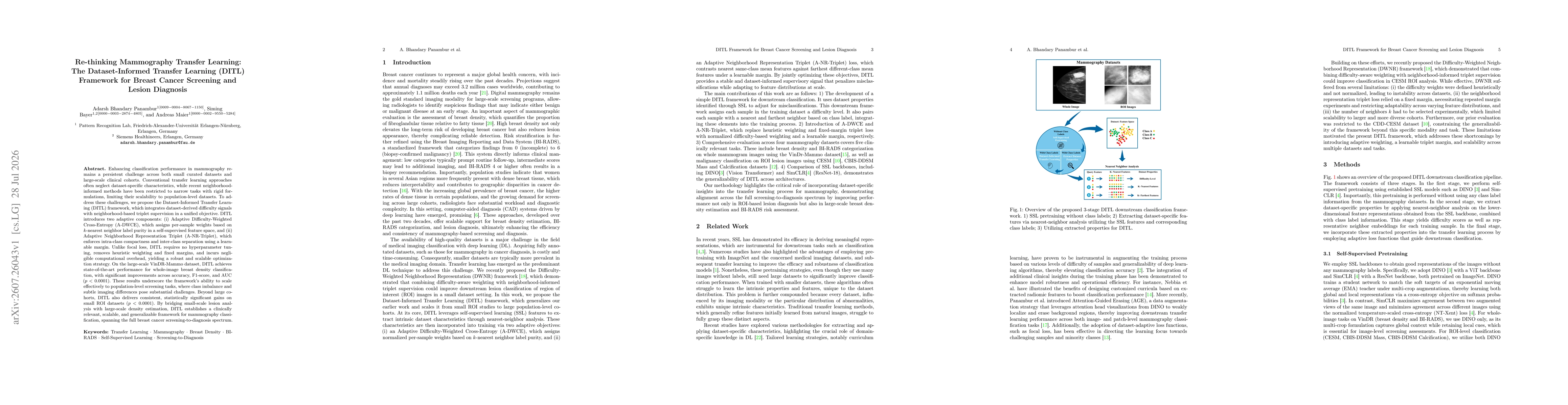Thumbnail for Re-thinking Mammography Transfer Learning: The Dataset-Informed Transfer Learning (DITL) Framework for Breast Cancer Screening and Lesion Diagnosis