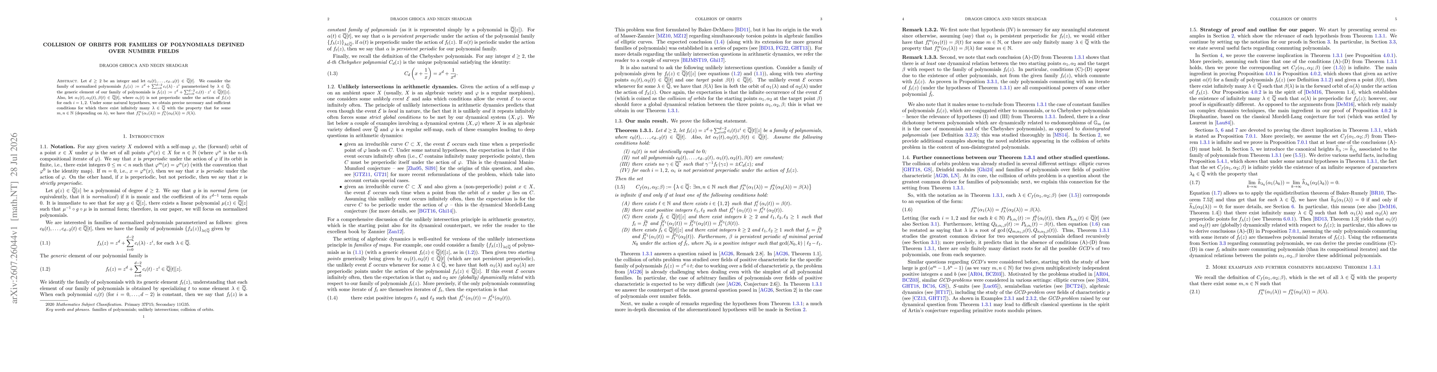Thumbnail for Collision of Orbits for Families of Polynomials Defined over Number Fields