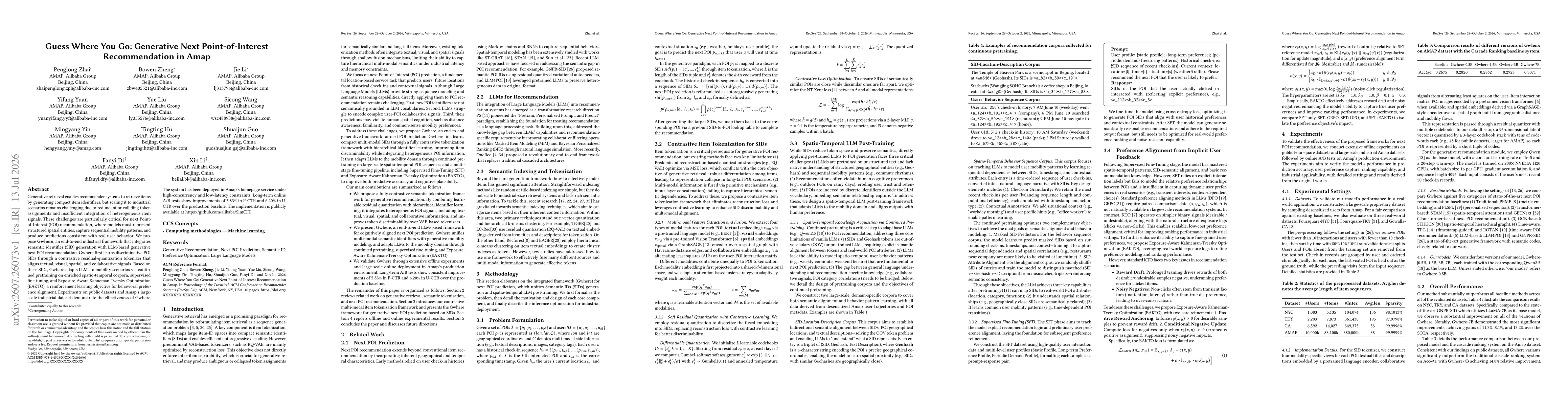Thumbnail for Guess Where You Go: Generative Next Point-of-Interest Recommendation in Amap