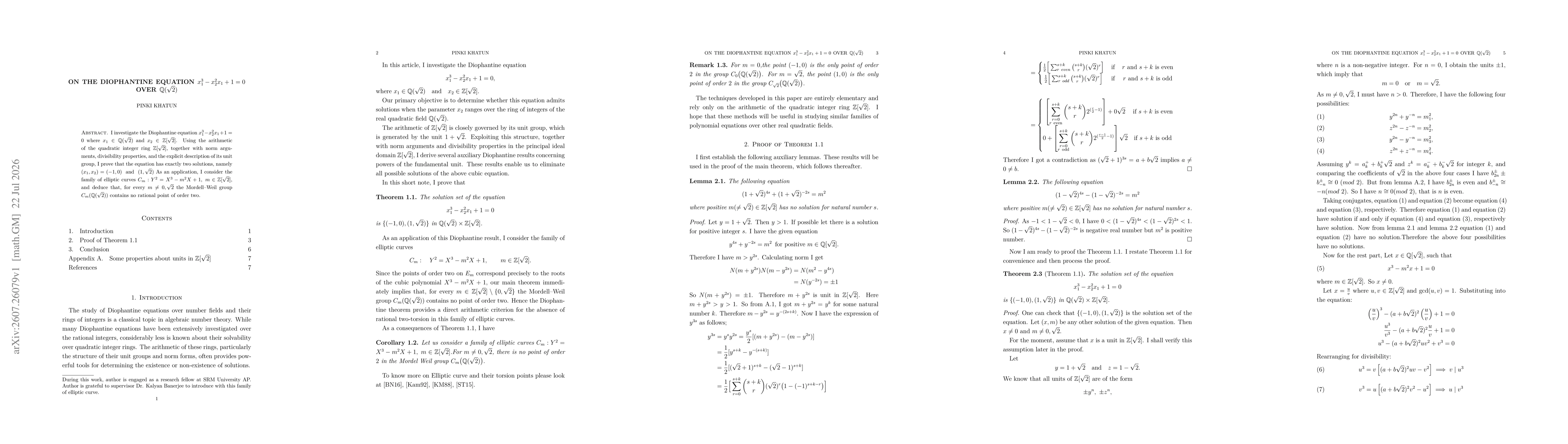 Thumbnail for On the Diophantine Equation $x_1^{3}-x_2^{2}x_1+1=0$ over $\mathbb{Q}(\sqrt{2})$